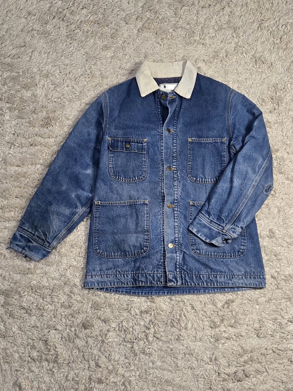 VTG 80s ROEBUCKS Faded Denim Chore Coat XL